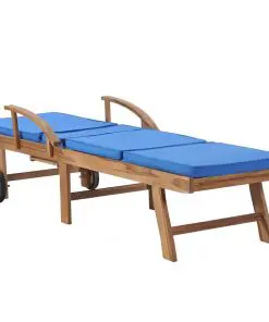 vidaXL Sun Lounger with Cushion Solid Teak Wood Blue