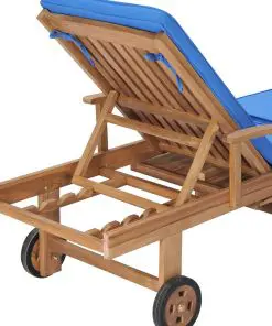 vidaXL Sun Lounger with Cushion Solid Teak Wood Blue