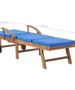 vidaXL Sun Lounger with Cushion Solid Teak Wood Blue