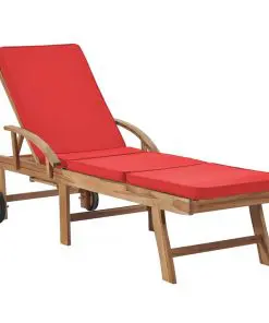 vidaXL Sun Lounger with Cushion Solid Teak Wood Red