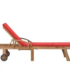 vidaXL Sun Lounger with Cushion Solid Teak Wood Red