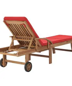 vidaXL Sun Lounger with Cushion Solid Teak Wood Red