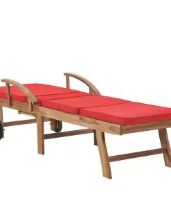 vidaXL Sun Lounger with Cushion Solid Teak Wood Red