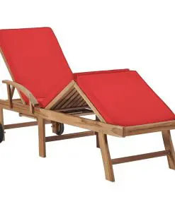 vidaXL Sun Lounger with Cushion Solid Teak Wood Red