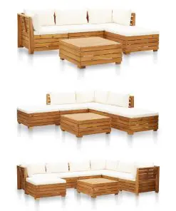 vidaXL Sectional Corner Sofa 1 pc with Cushions Solid Acacia Wood