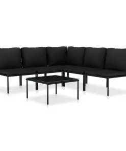 vidaXL 6 Piece Garden Lounge Set with Cushions Black PVC
