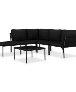 vidaXL 6 Piece Garden Lounge Set with Cushions Black PVC