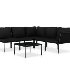vidaXL 6 Piece Garden Lounge Set with Cushions Black PVC