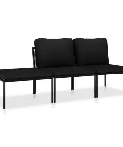 vidaXL 3 Piece Garden Lounge Set with Cushions Black PVC