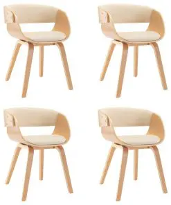 vidaXL Dining Chairs 4 pcs Cream Bent Wood and Faux Leather