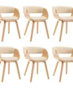 vidaXL Dining Chairs 6 pcs Cream Bent Wood and Faux Leather
