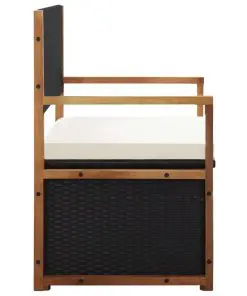 vidaXL Storage Bench 110 cm Poly Rattan and Solid Acacia Wood Black