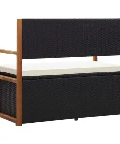 vidaXL Storage Bench 110 cm Poly Rattan and Solid Acacia Wood Black