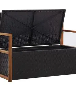 vidaXL Storage Bench 110 cm Poly Rattan and Solid Acacia Wood Black