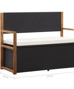 vidaXL Storage Bench 110 cm Poly Rattan and Solid Acacia Wood Black