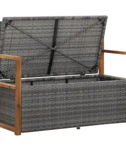 vidaXL Storage Bench 110 cm Poly Rattan and Solid Acacia Wood Grey