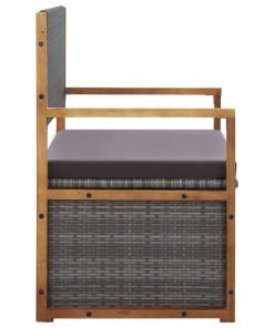 vidaXL Storage Bench 110 cm Poly Rattan and Solid Acacia Wood Grey