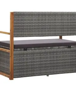 vidaXL Storage Bench 110 cm Poly Rattan and Solid Acacia Wood Grey
