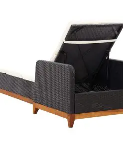 vidaXL Sun Lounger Poly Rattan and Solid Acacia Wood Black