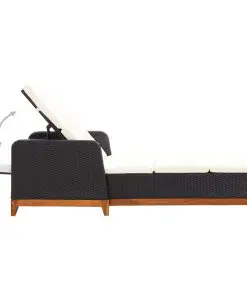 vidaXL Sun Lounger Poly Rattan and Solid Acacia Wood Black