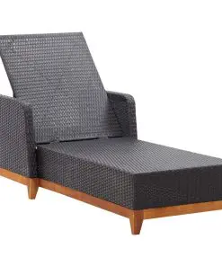 vidaXL Sun Lounger Poly Rattan and Solid Acacia Wood Black