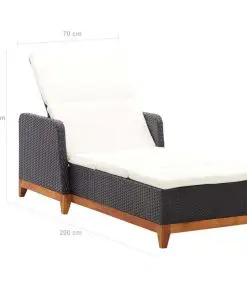 vidaXL Sun Lounger Poly Rattan and Solid Acacia Wood Black