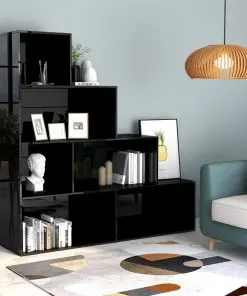 vidaXL Book Cabinet/Room Divider High Gloss Black 155x24x160 cm Chipboard