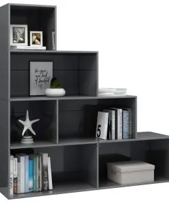 vidaXL Book Cabinet/Room Divider High Gloss Grey 155x24x160 cm Chipboard