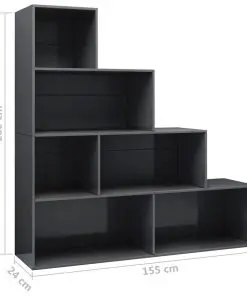 vidaXL Book Cabinet/Room Divider High Gloss Grey 155x24x160 cm Chipboard