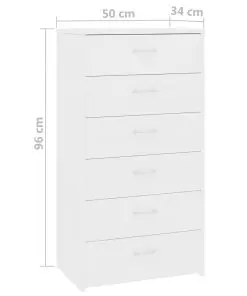 vidaXL Sideboard with 6 Drawers White 50x34x96 cm Chipboard