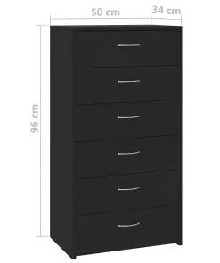 vidaXL Sideboard with 6 Drawers Black 50x34x96 cm Chipboard