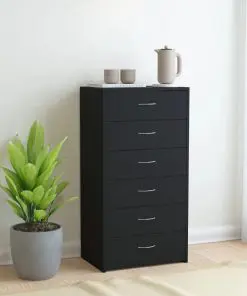 vidaXL Sideboard with 6 Drawers Black 50x34x96 cm Chipboard