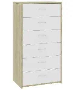 vidaXL Sideboard with 6 Drawers White and Sonoma Oak 50x34x96 cm Chipboard