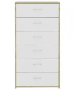 vidaXL Sideboard with 6 Drawers White and Sonoma Oak 50x34x96 cm Chipboard
