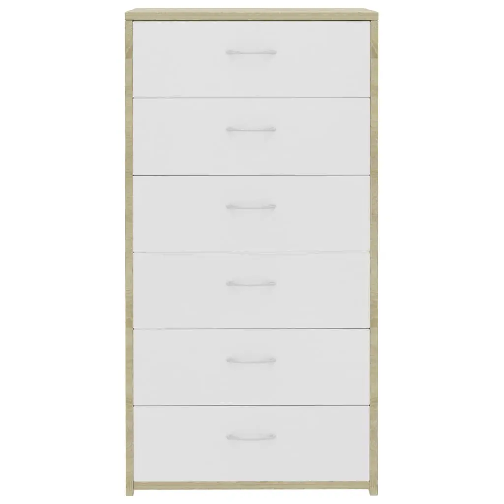 vidaXL Sideboard with 6 Drawers White and Sonoma Oak 50x34x96 cm Chipboard