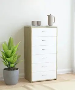 vidaXL Sideboard with 6 Drawers White and Sonoma Oak 50x34x96 cm Chipboard