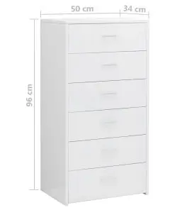 vidaXL Sideboard with 6 Drawers High Gloss White 50x34x96 cm Chipboard
