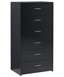 vidaXL Sideboard with 6 Drawers High Gloss Black 50x34x96 cm Chipboard