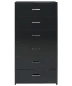vidaXL Sideboard with 6 Drawers High Gloss Black 50x34x96 cm Chipboard