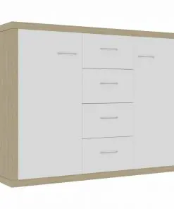 vidaXL Sideboard White and Sonoma Oak 88x30x65 cm Chipboard