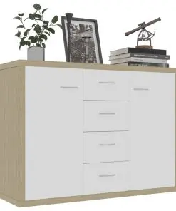 vidaXL Sideboard White and Sonoma Oak 88x30x65 cm Chipboard