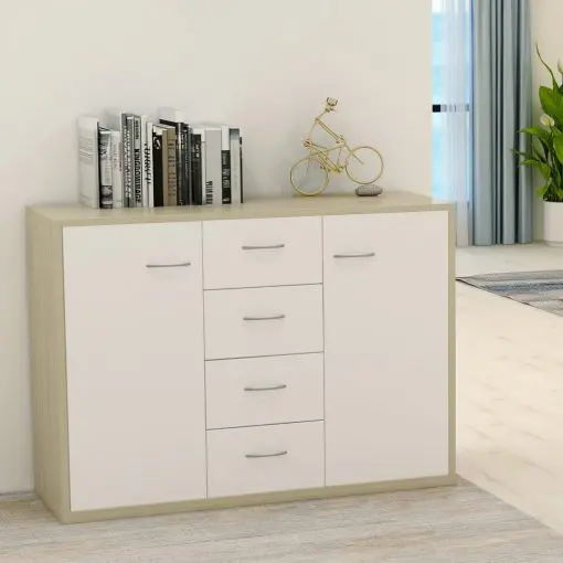 vidaXL Sideboard White and Sonoma Oak 88x30x65 cm Chipboard
