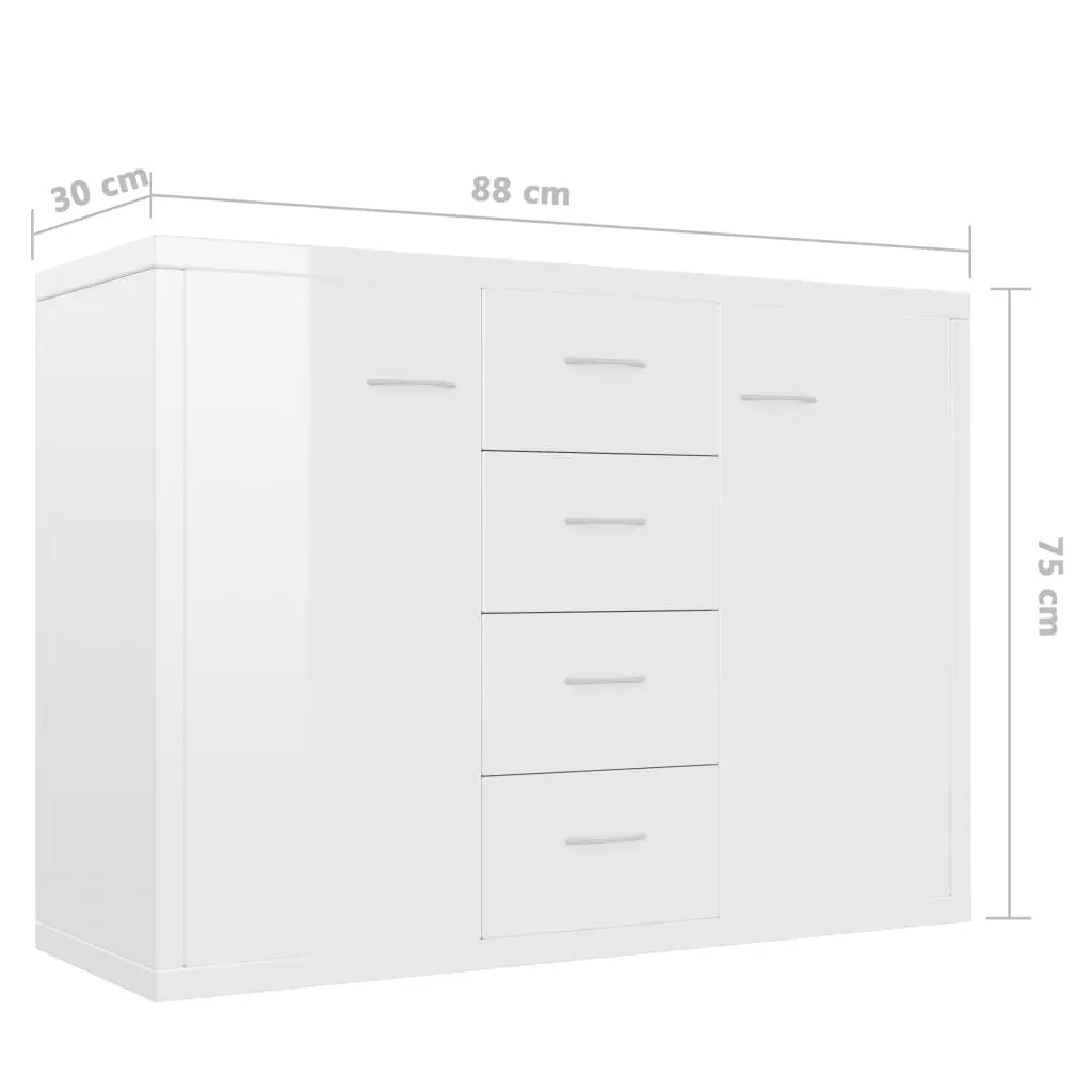 vidaXL Sideboard High Gloss White 88x30x65 cm Chipboard