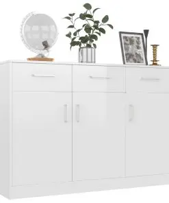 vidaXL Sideboard High Gloss White 110x34x75 cm Chipboard