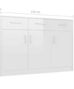 vidaXL Sideboard High Gloss White 110x34x75 cm Chipboard