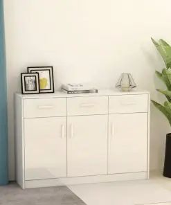 vidaXL Sideboard High Gloss White 110x34x75 cm Chipboard