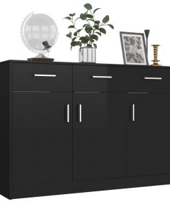 vidaXL Sideboard High Gloss Black 110x34x75 cm Chipboard
