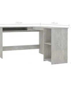 vidaXL L-Shaped Corner Desk Concrete Grey 120x140x75 cm Chipboard