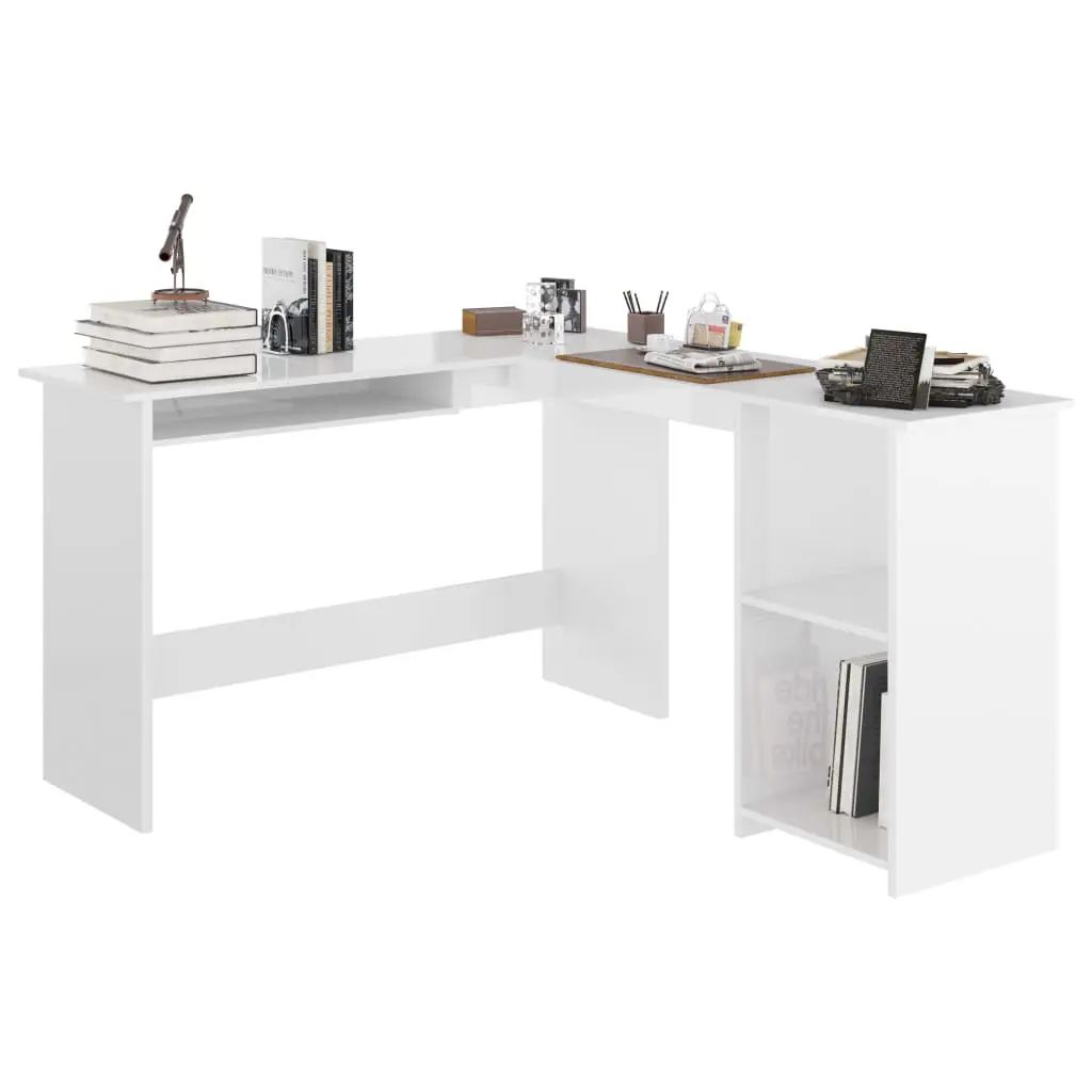 vidaXL L-Shaped Corner Desk High Gloss White 120x140x75 cm Chipboard