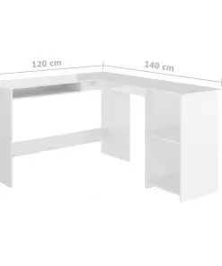 vidaXL L-Shaped Corner Desk High Gloss White 120x140x75 cm Chipboard